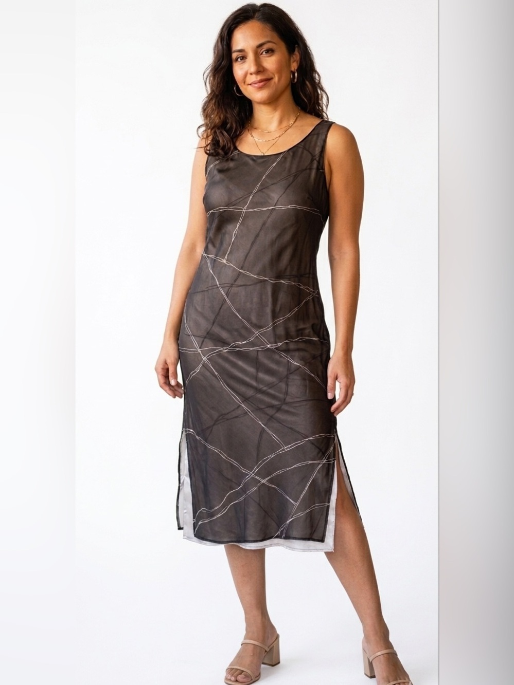 Episode Vintage 90s Silk Sheath Sleeveless Dress Layer Minimalist Side Slits 12